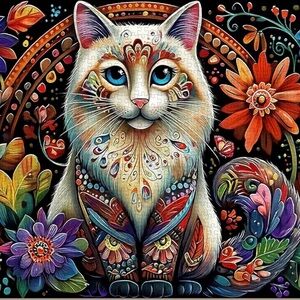 Puzzle 1000 pieces  Multicolor Cat Flowers